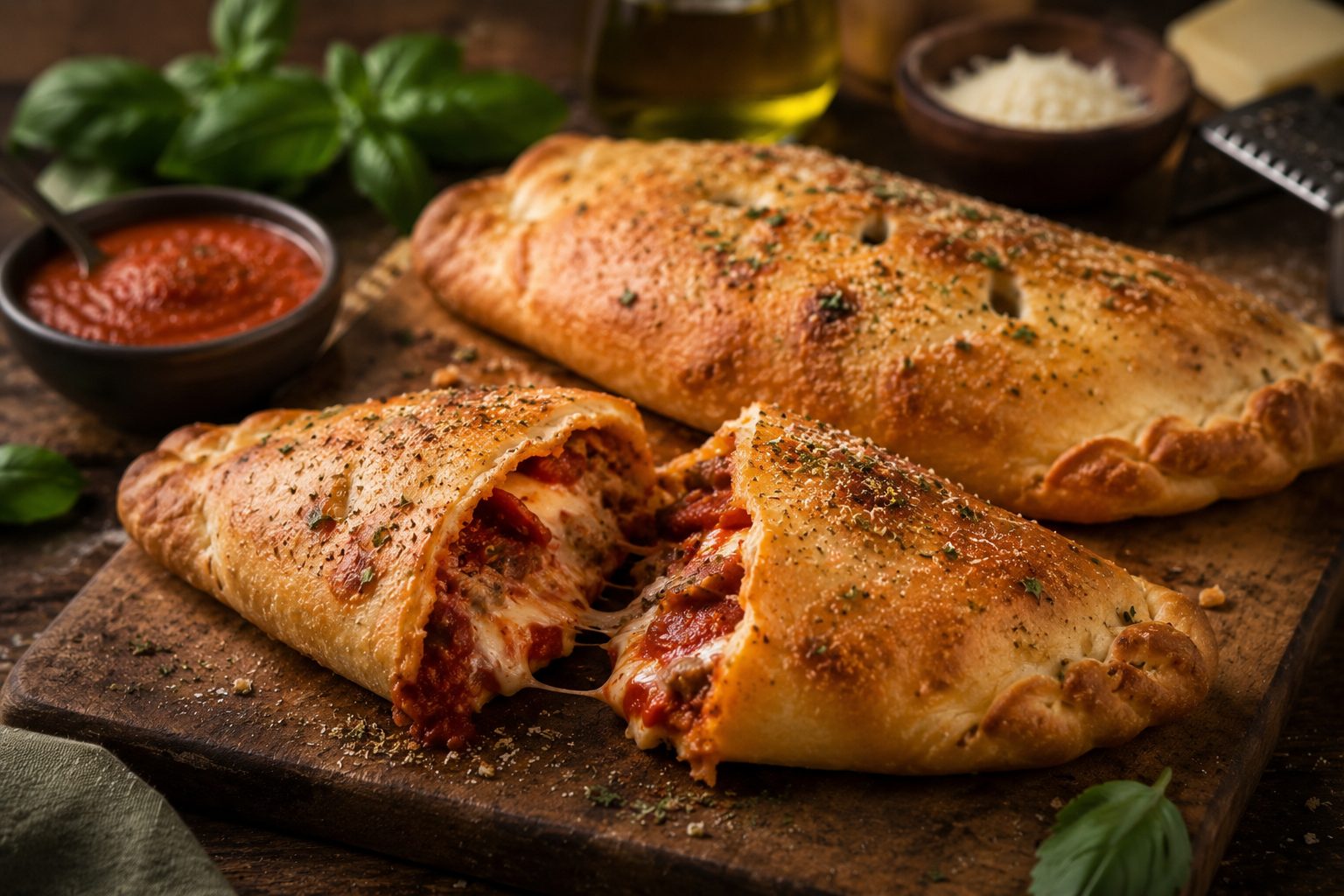 Golden, hand-folded Born Chef calzones baked to a deep gold.